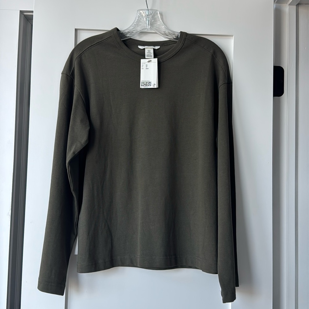 H&M long sleeve oversized  khaki green t shirt XS